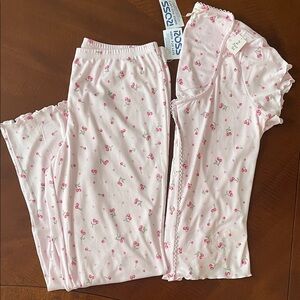 Laura Ashley Pink Cherry Heart Print Pajama Set